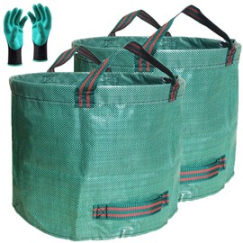 Professional 2-Pack 80 Gallon Large Yard Garden Bags (D26, H33 inch) W/Gardening Gloves for Leaf Bags,Yard Waste,Debris Bag,Garden Waste Container,Recycle Bin,Lawn Grass Clippings,Weeds Bag 4 Handles