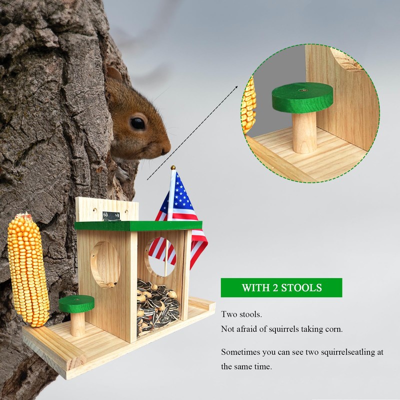 Whesamy Wood Squirrel Feeder for Outside, Squirrel Picnic Table Feeder