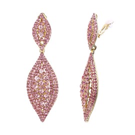 EVER FAITH Women's Clip On Earrings Crystal Wedding Bridal Party Vintage Charm 2 Leaf Earrings Clip, Crystal