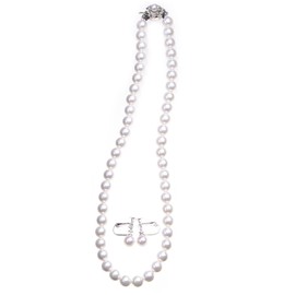 Aurora ak Series Luxury Aurora Pearl 0.3 inch (8 mm) Necklace, Earrings & Earrings Set, Made in Japan, 16 Inches, Jewelry Store Specifications, Weddings, Ceremonies, Entrance Ceremonies, Graduation