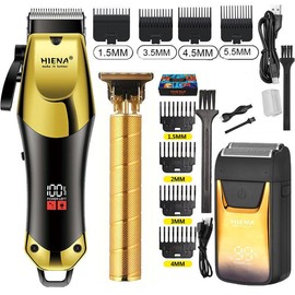 3-Piece Professional Blonde Hair Clipper & Trimmer Kit for Men - USB-Rechargeable Barber Set Featuring LCD Display, Adjustable Blade Hair Clippers, and Professional Men's Trimmer:_3Pac/Set-2