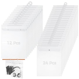 36 Pcs Hanging Storage Bags With Hooks - Headphone Storage Classroom Large Hook Clear Pvc Plastic Bags,Reusable, Waterproof & Dustproof Scrapbook Paper Organizer,10 x 12.6" & 12.2 x 16.9"