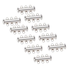 PH PandaHall 10 Sets Multilayer Necklace Clasp Stainless Steel Slide Lock Clasps Tube Lock Necklace Clasp Connectors 3-Strand Slide Necklace Clasps for Jewelry Makings 20x10x6.5mm, Hole 1.8mm
