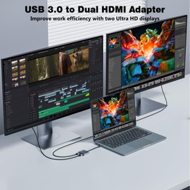 SWITCHFLUX USB to HDMI Adapter,[Gold-Plated & Aluminum Shell] USB 3.0 to Dual HDMI for Dual Monitors,USB A to HDMI Splitter Support Windows,macOS - Driver Installation Required