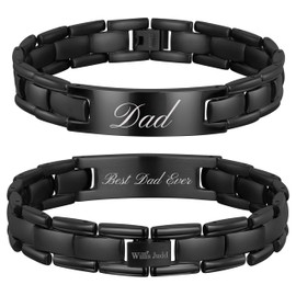 Willis Judd Mens Titanium DAD Bracelet Engraved Best Dad Ever with Gift Box & Link Removal Tool Black