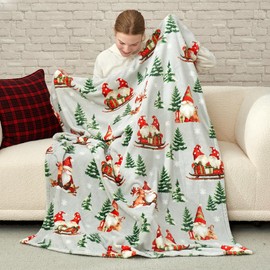 Cozy Bliss Gnome Throw Blanket Christmas Blanket Warm Plush Throw Blanket, Ultra Soft Cozy Throw Blanket for Couch, Sofa and Bed (Xmas Gnome in Sleigh, 50" x 60")