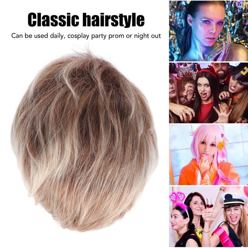 Woman Short Wig Synthetic Layered Straight Fluffy Heat Resistant Soft