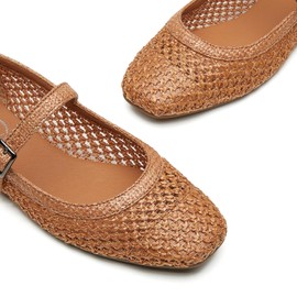 Trary Mary Jane Shoes Women Woven Flats for Women Ballet Flats Shoes Squared Toe Mary Jane Flats Ankle Strap Dressy Comfortable Brown Size 10