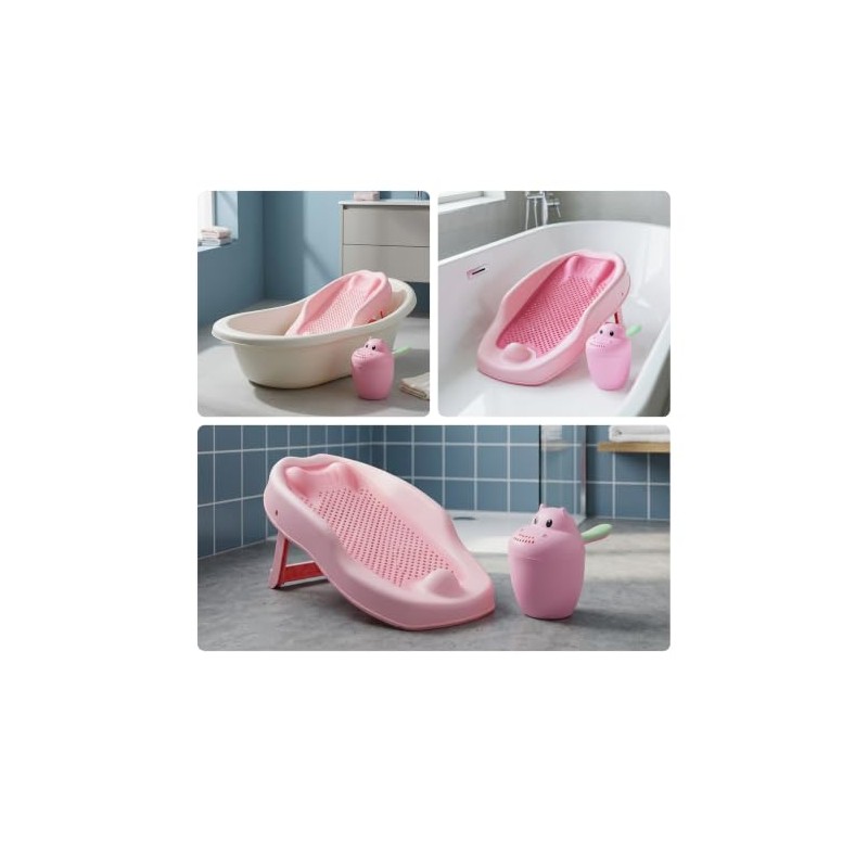 Relaxdays Baby Bathing Aid Set, with Rinse Cup, Tear-Free, Pink