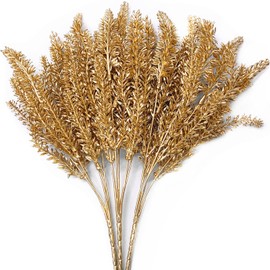 CATTREE Christmas Fake Plants, Artificial Plastic Grass Golden Shrubs Faux Lavender Leaves Simulation Bushes Home Indoor Wedding Decoration Hall Table Planter Filler Decoration - Gold 3 Pack