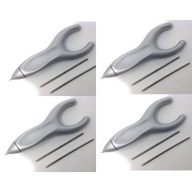 PenAgain Ergosof, Ballpoint Pen, Black Ink, Set of 4 Pens Individually Packaged with Two Black Ink Refills Per Pen (Silver)