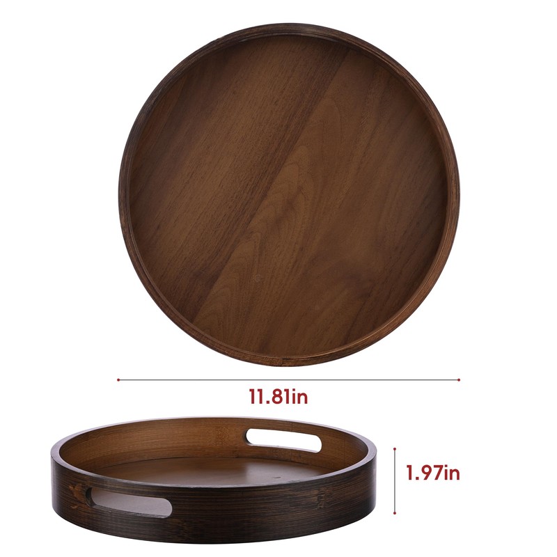 Round Trays Home Decor, 11.8" Large Round Wood Tray for