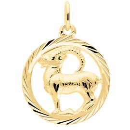 MyGold Zodiac Sign Pendant (Without Chain) Yellow Gold 333 Gold (8 Carat) Diameter 15 mm Round Star Sign Horoscope Constellation Pendant Gavno MOD-04433, 8 Carat (333) Yellow Gold, Capricorn
