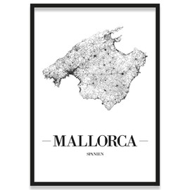 JUNIWORDS Mallorca City Poster Choose a Size 21 x 30 cm Poster with Frame Font A White