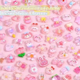 60Pcs Pink Slime Charms Assorted Cute Jelly Embellishments, Kawaii Accessories, Bulk Flatback Resin Ornament for Phone Junk Cases,Nail Art Design,Crafting Scrapbooking & DIY Decoration