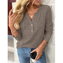 AUTOMET Women's Long Sleeve Henley Shirts Fall Lightweight Sweaters Dressy Casual Tunic Tops Fashion Clothes 2025 CGrey S