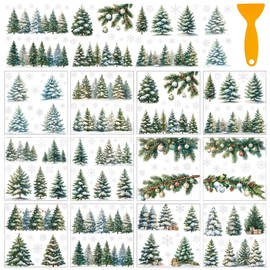 AHANDMAKER 12 Sheets Christmas Rub on Transfer Stickers, Snowflake Window Decoration Trees Snow Furniture Decal for Home School Office Decor DIY Crafts Supplies, 5.5x5.5