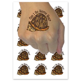 Can I Go Home Yet Introvert Western Box Turtle Cartoon Temporary Tattoo Water Resistant Fake Body Art Set Collection - 15 2" Tattoos (1 Sheet)