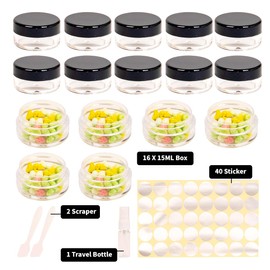 16 Pcs Empty Plastic Cosmetic Jars, 15ml Sample Containers Pots Bottles,sample pots for cosmetics, Travel Cosmetic Jar Pots with Lids,travel pots for cream,travel cream pots for toiletries