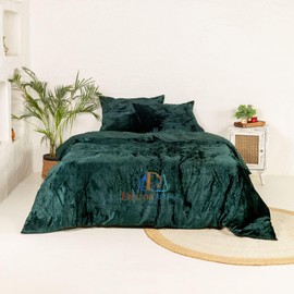 DecorAvenue Ultra-Luxe Crushed Velvet Duvet Cover, Boho Bedding UO Comforter Bedding Donna Cover,3 Pc Duvet Set, Velvet Bedding Set (Emerald Green, California King 98'' x 104''), DuvetSet1607