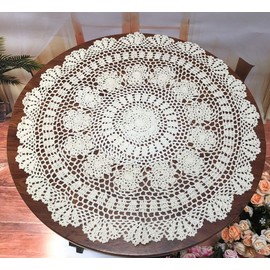 Damanni Beige Cotton Handmade Crochet Lace Tablecloth Doilies Table Overlay,Round,23 Inch,2PC