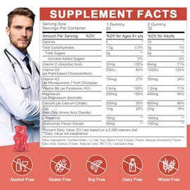 Magnesium Glycinate Gummies for Kids & Adults - Relaxation & Cognition Support - 400/200mg Magnesium Supplement with L-Theanine, Chamomile, B6, D3 & K