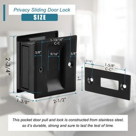 Pocket Door Handle Pull Without Switch Plate,Solid Pocket Passage Door Pull, Easy Install 2-3/4”x2-1/2”, for 1-3/8” Thickness Door,Matte Black