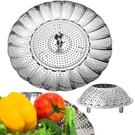 Foldable Steamer Basket Stainless Steel Steamer Basket Extendable Steamer Ideal for Vegetables, Fruits, Meat and Seafood, Medium (16cm to 25cm)