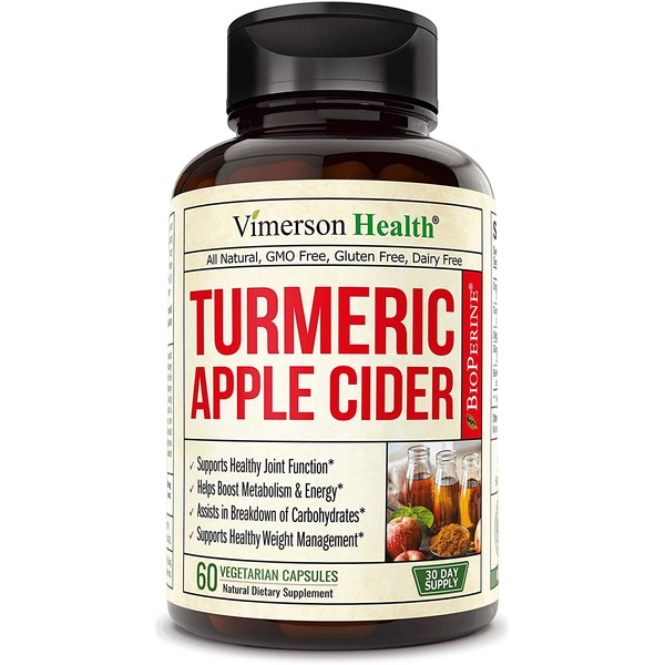 Turmeric Apple Cider Vinegar Supplement with Ginger and Bioperine. Natural Detox and Cleanse. Joint Support, Boost Metabolism, Supports Weight Management and Occasional Bloating Relief