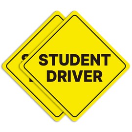 GEEKBEAR Student Driver Car Sign - Sticker or Magnet & Color Options, Weather-Resistant - Diamond Shape 6.8 x 6.8 in (Yellow, Reflective Magnet)