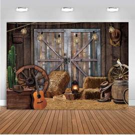 DHXXSC 8X6FT Western Cowboy Backdrop Wooden House Granary Photography Background Western Party Supplies Wild Western Party Decoration Boys' Birthday Banner Photo Booth DH-260