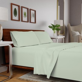 Organic 100% Cotton Percale Twin Sheet Set Light Green, Twin Bed Sheets Back to School College Essentials, 14" Deep Pockets Twin Cotton Sheets, Breathable & Cooling Sheets for Hot Sleepers