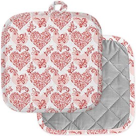 [Pack of 2] Pot Holders for Kitchen, Washable Heat Resistant Pot Holders, Hot Pads, Trivet for Cooking and Baking (Valentine Holiday Hearts)