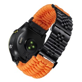 BINLUN Band, 0.9 inch (22 mm), 1.0 inch (26 mm), Handmade Braided 550 Paracord and Steel Belt, Sports, Durable, Unisex
