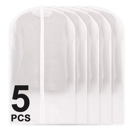 5 Pcs Garment Bag, Dress Storage Travel Suit Clear Cover Full Zipper Coat Carrier, for Travel, Translucent Suit Bag for Hanging Clothes