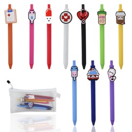 SDIDVIEXPERT 10 Pcs Cute Nurse Pens,0.5mm Black Ink Gel Pen Set with Zipper Mesh Pouch for Work Nursing Doctors Student Medical Assistants