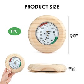 UIHRLM Wood Sauna Thermometer and Hygrometer, 2-In-1 Round Wooden Sauna Digital Thermo-Hygrometer, High Accuracy Saunas Accessories for Measuring Steam Room Temperature and Humidity