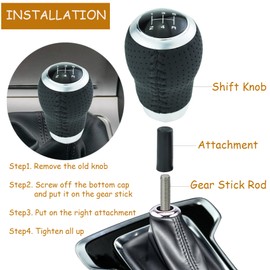 Temzzer 5 Speed Gear Shifter Lever knob Car Shift Stick Handle Light PU Leather Transmission Shift Head for Most Manual Automotive Vehicles (Black Stitches)