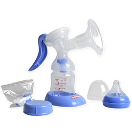 Gima - Manual Breast Pump for Domestic Use Compact and Lightweight with 24mm Breast Shield Nipple with Cover Cap 2 Baby Bottles Lid