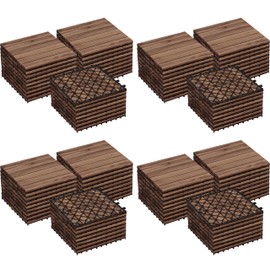 Yaheetech 27PCS Acacia Wood Interlocking Flooring Tiles Waterproof Flooring for Outdoor & Indoor Patio,Balcony,Garden,Poolside,12 × 12 in,Brown