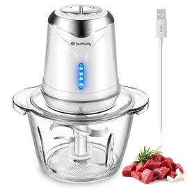 Cordless Food Processor Electric Chopper, Small Wireless Processor 6000mAh Battery with 5cup/1.2L Glass Bowl for Vegetable, Onion, Baby Food, Mini Garlic Chopper Portable Meat Blender Mixer, White