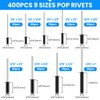 SDTC Tech 400pcs Black Pop Rivets Assortment Kit, 9 Sizes