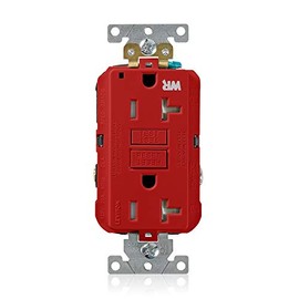 Leviton 20A-125V Extra-Heavy Duty Industrial Grade Weather/Tamper-Resistant Duplex Self-Test GFCI Receptacle, G5362-WTR, Red