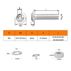 HAISHANG 10 Pcs M6 x 25mm Flanged Button Head Socket Cap Bolts, 304 Stainless Steel Nuts and Bolts Set, Allen Screws with Flat & Lock Washers Assortment Kit