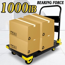 Platform Truck Cart 1000LBS Chinco Star Folding Push Cart Dolly Portable Moving Dolly Cart with 360° Swivel 5'' Wheels Heavy Duty Foldable Flatbed Cart for Hand Moving (35L x24W x40H in)