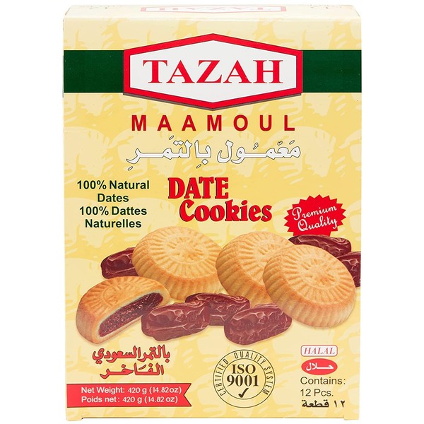 Tazah Maamoul 12 Cookies Individually Wrapped Natural Date Filled Shortbread Cookies Halal حلال