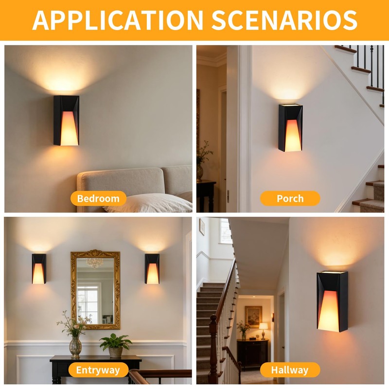Modern Black LED Dynamic-Flame Effect Wall Lights,12W,3000K,Waterproof
