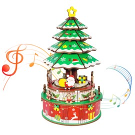 Mievayo Christmas Tree Music Box Adult 3D Wooden Jigsaw Puzzle Mechanical Model Toys Table Top Decorative Crafts for Boys and Girls