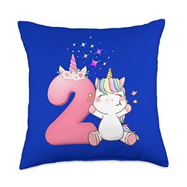 Unicorn 2nd Birthday Boy Girl 2 Year Old Toddler Kids Party Throw Pillow