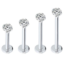 Injoy Jewelry - Piercing de oreja de acero inoxidable de 16 G, 3 mm, circonita cúbica, labret Monroe, nariz, tragus hélice, para piercing, Acero inoxidable, circonita cúbica